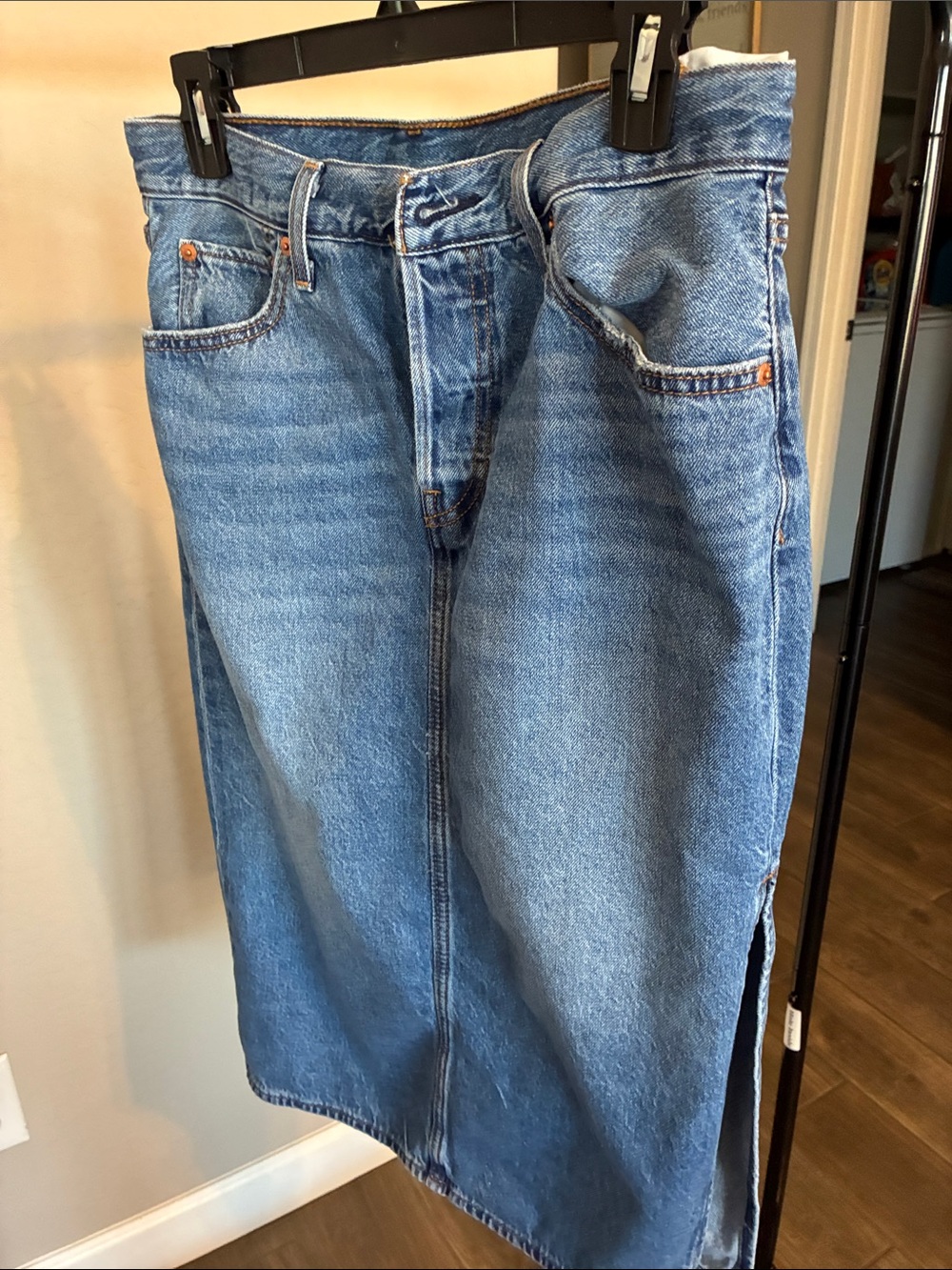 Levi's light blue denim midi skirt